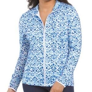 NWT Ladies GOTTEX Santorini Blue Golf Tennis Long Sleeve Jacket M Full Zip Mesh